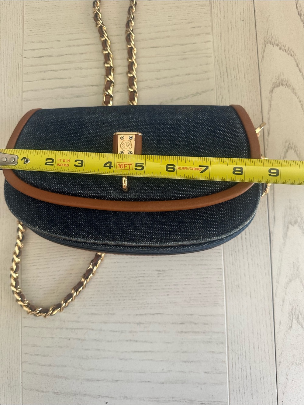 Michael Kors Navy Denim and Brown Leather-Trim Crossbody with Gold Chain - Picture 13 of 16